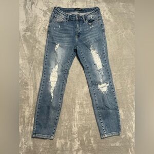 Judy Blue Destroyed Distressed Relaxed Fit Jeans Women’s 5/27 Medium Wash